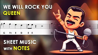 We Will Rock You | Sheet Music with Easy Notes for Recorder, Violin Beginners Tutorial | Queen