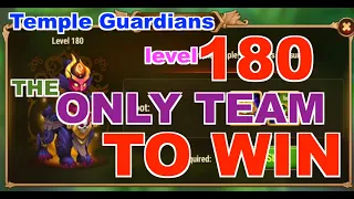 The only team to win level 180, Temple guardians, Lara Croft and The Mystery of Dominion, Hero Wars