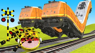 【踏切アニメ】あぶない電車 TRAIN Vs MS PACMAN Vs Nick and Tani 🚦Fumikiri 3D Railroad Crossing Animation #1 2