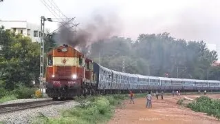 CLASSIC CHUGGING ALCO WDM2 + WDM3A Locomotives At Dusk With Indian Passenger Train