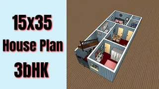 15x35 house design 2bhk || 15 X 35 House Plan 3D || 50 Gaj House Design || Small House Design 2Bhk