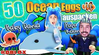 BABY DANIA & PAPA KAAN ÖFFNEN 50 OCEAN EGGS! Es gibt ein Meereseinhorn?! 🦄✨[Roblox Deutsch]