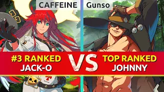 GGST ▰ CAFFEINE (#3 Ranked Jack-O) vs Gunso (TOP Ranked Johnny). High Level Gameplay