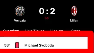 Michael Svoboda Red Card Vs Milan | Venezia Vs Milan | 0-2 |