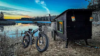 Overnight by REMOTE LAKE in my BIKE CAMPER!