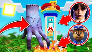 WIEŻA PSIEGO PATROLU ZNISZCZONA PRZEZ WEDNESDA I RĄCZKĘ W MINECRAFT?! GPLAY & LAKI