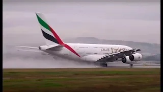 Airbus A380 wet runway take off in Nice