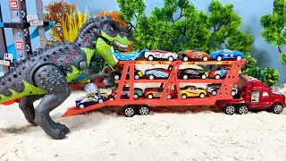 Dinosaurs Sneakily Steal Small Racing Cars | Toy Car Story