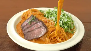 Spicy Pink Sauce Pasta with Steak :: One-pan Pasta :: Steak Cooking