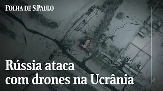 Rússia divulga imagens de ataque com drone a suposto alvo ucraniano | CENAS DA GUERRA