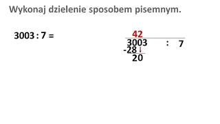 Dzielenie pisemne liczby wielocyfrowej przez 7-  przykład 1.