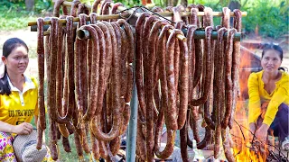 Sausage Making Process by Hand at Countryside with Kitchen Foods & Free For Villagers - Fried Rice