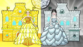 Paper Dolls Dress Up - Silver Wednesday Addams vs Gold Rapunzel Room Makeover - Barbie's New Home