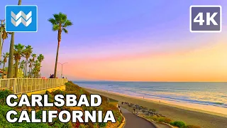 [4K] Sunset at Carlsbad Beach in San Diego County, California USA - Walking Tour & Travel Guide 🎧