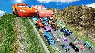 Big & Small Lightning McQueen Boy, Tow Mater vs Dinoco, Pixar Cars vs DOWN OF DEATH - BeamNG.Drive