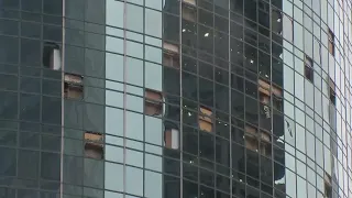 SkyEye video shows blown out windows in downtown Houston high-rise buildings after storms