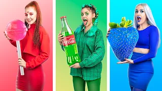 Défi Des Couleurs: Rouge VS Vert VS Bleu ! Tout D'Une Seule Couleur Pendant 24 Heures !