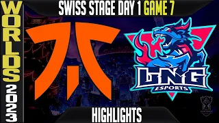 FNC vs LNG Highlights | Worlds 2023 Swiss Stage Day 1 Round 1 | Fnatic vs LNG Esports