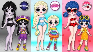 NEW FASHION for Family: Elsa Princess, Wednesday & Ladybug / DIYs Paper Dolls & Crafts