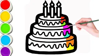 Beautiful Cake Drawing Painting and Colouring For kids Tolders. How to draw a cute cake