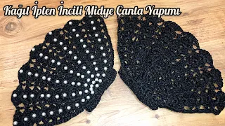 KAĞIT İPTEN İNCİLİ MİDYE ÇANTA YAPIMI / İSTİRİDYE ÇANTA / mussel bag making / #diy