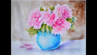 Букет пионов акварелью . watercolor bouquet of peonies