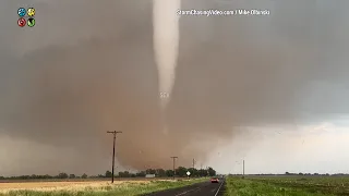 Large Destructive Tornado Throws Large Debris Into The Air, Hawley TX