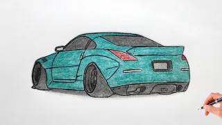 How to draw a NISSAN 350Z 2002 / drawing a 3d car / coloring nissan 350 fairlady z 2005 stance