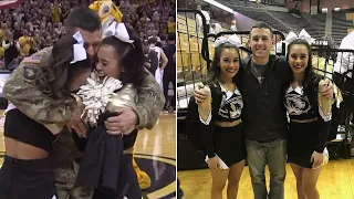 Military Dad Surprises His Twin Cheerleader Daughters at College Basketball Game