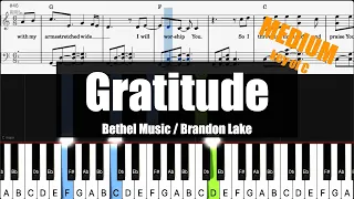 🎹Bethel Music / Brandon Lake - Gratitude (Key of C) | Sheet + Lyrics + Chords Piano Medium Tutorial🎹