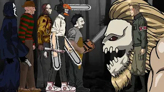 Jaw Titan vs CHAINSAW MAN, Leather Face, Jason, Freddy, Ghost Face . Drawing Cartoon 2