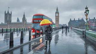 A Rainy London Morning Walk along South Bank from Tower Bridge to Big Ben & Trafalgar Square | 4K