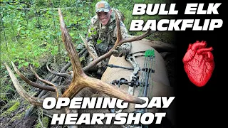 Bull Elk Backflip from a Heart Shot on Opening Day- Backcountry hunting with my buddies-no fluff!