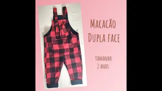 Macacão Dupla Face infantil com molde gratuito tamanho 2 anos.