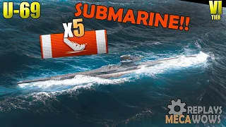 SUBMARINE U-69 5 Kills & 25k Damage | World of Warships Gameplay 4k