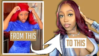 How To: Tone Down Bright Red Hair Water Color Method feat. Wet Kiss Hair 99J Lace Closure Wig