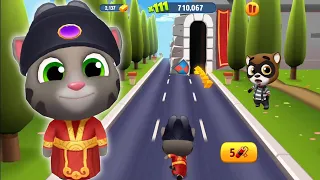 Talking Tom Gold Run China: Lucky Tom Fights Raccoon In The Lost City, Flying World