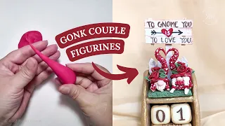 Gonk Couple Figurines in Cold Porcelain Clay | His and Hers Heart Gnomes DIY | Rossy Rivera Art