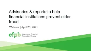 Resources to Help Financial Institutions Prevent Elder Fraud — consumerfinance.gov