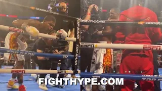 SHAKUR STEVENSON IMMEDIATELY AFTER STOPPING JAMEL HERRING IN 10; HUGS HIM & GIVES RESPECT