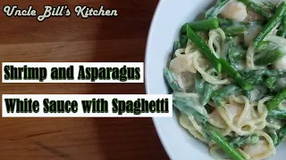 Shrimp & Asparagus in White Sauce with Spaghetti noodles