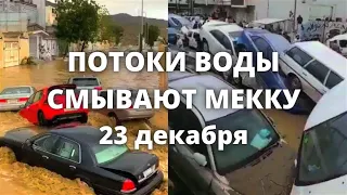 Наводнение в Саудовской Аравии, в Мекке потоки воды смывают машины с людьми 23 декабря 2022