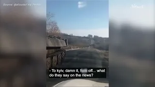 Ukrainian taunts Russian soldiers in broken down tank 2