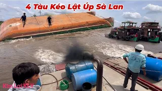 Đem 4 Tàu Kéo, Lại Kéo Sà Lan Boong Đụng Dầm Cầu Lại Úp. Ở Cầu Mang Thít.(p1)