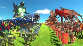 Blue Green War - Blue & Green Team VS Red & Orange Team  - Animal Revolt Battle Simulator