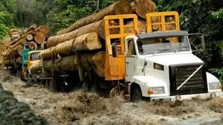 Fastest Giant Trucks Fails Crazy Drivers Off Road Crossing Frozen River❗Mega Felling Trees Machines