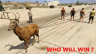 How many MEN can defeat a DEER - GTA V (tug of war)