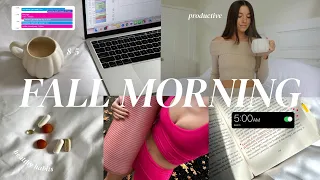 5AM *weekday* FALL morning routine | cozy, workout class, healthy habits + mood boosters