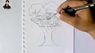 How To Draw A Tree house // Easy Treehouse drawing step by steps // treehouse drawing tutorial