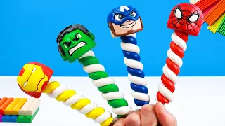 DIY colorful lollipop mod Spider man, Hulk, Captain America with clay 🧟 Polymer Clay Tutorial